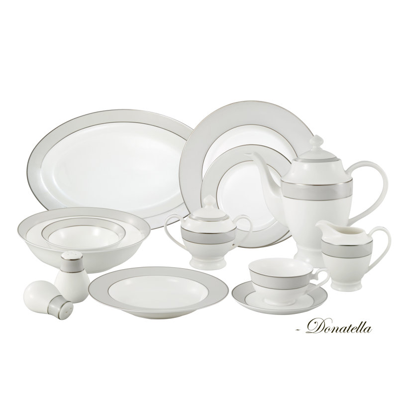 Lorren Home Trends Bone China 57 Piece Dinnerware Set, Service for 8